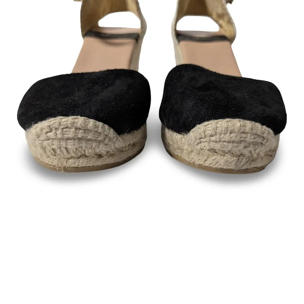 Gaimo Black Global Espadrille Wedge Suede Sandal Ankle Strap Boho Sz 40 US 9/9.5